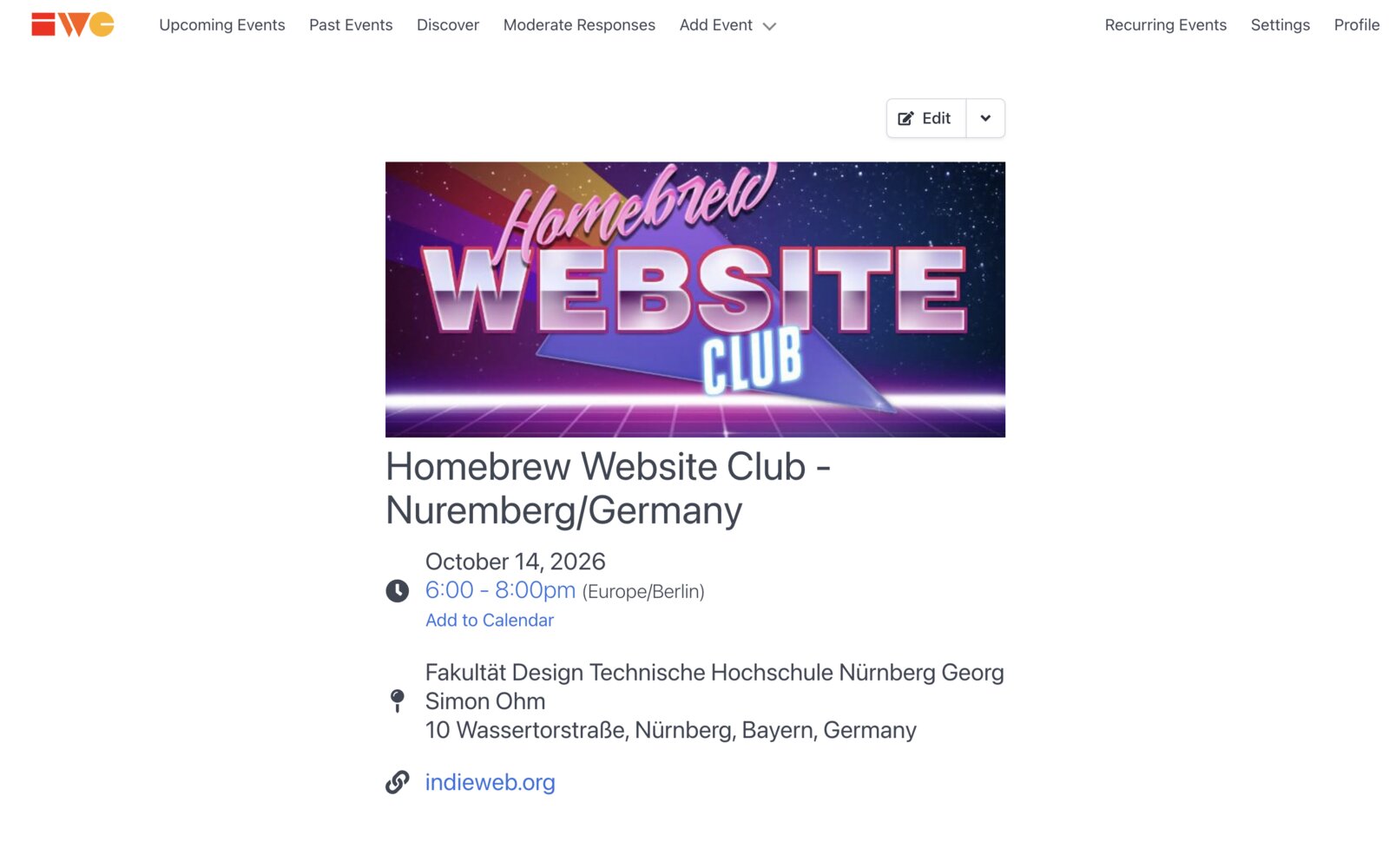 A Meetable event page with a cover photo, date, location and RSVPs